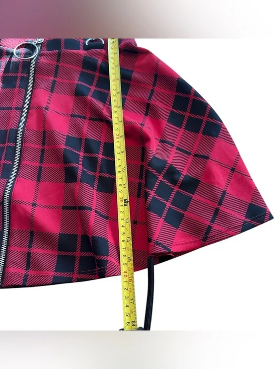 Red Black Plaid Skater Mini Skirt O Ring Zip Suspender Goth Punk Small Indie - Picture 6 of 11
